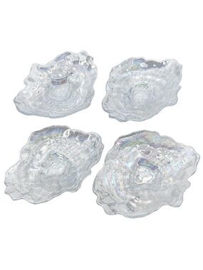 Akcam Turkish Hand Made Iridescent Glass Shell Shaped Dishes Plates Beach Decor